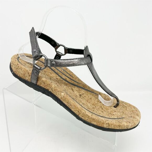 Aetrex Women's Silver Metallic Thong Slingback Sandals Cork Footbed Size 10.5-11 - Picture 1 of 13